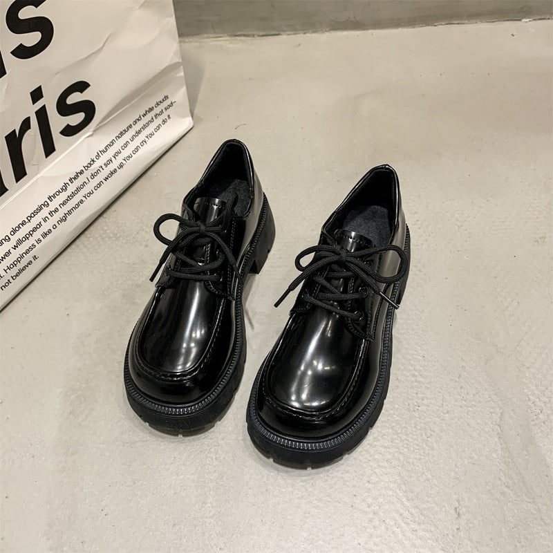 أحذية لوفرز بكعب سميك وفتحة ضحلة تناسب جميع الأزياء موضة 2024 أسلوب كوري أحذية طلابية سهلة الارتداء - Image 1